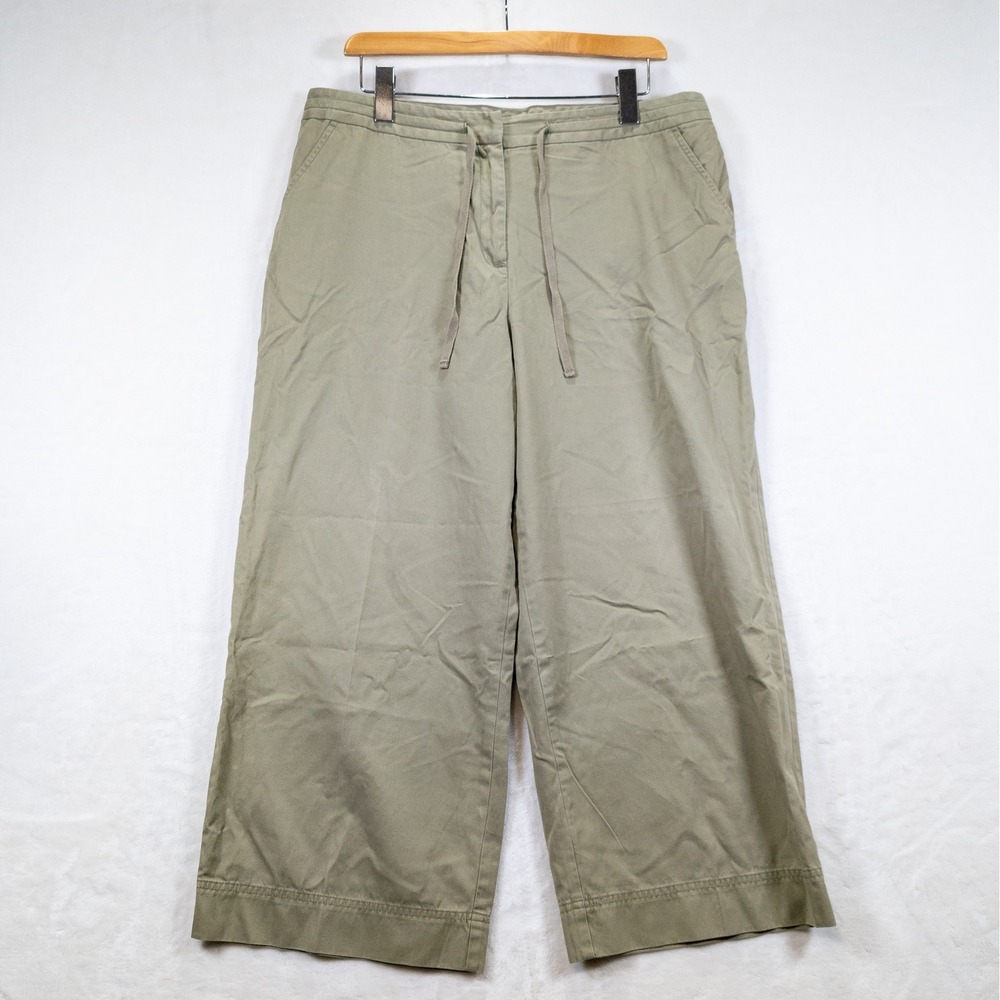 JJill Wide Leg Cropped Pants Women 16 Sage Green High Rise Lagenlook Boho Casual